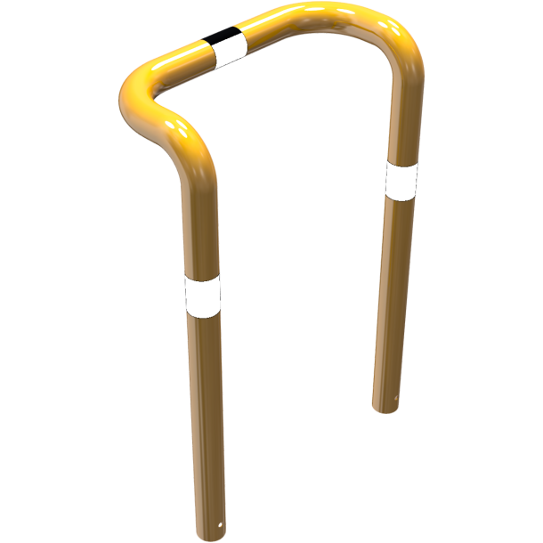 Anti-nudge hoop | double-sided, deep version | steel tube  76 mm | yellow / black | total width: 750 mm | height above ground: 650 mm | for casting in concrete